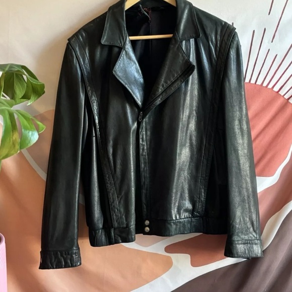 Mens Overland Sheepskin Green Moto Leather Bomber Jacket Size 40 - Picture 2 of 15